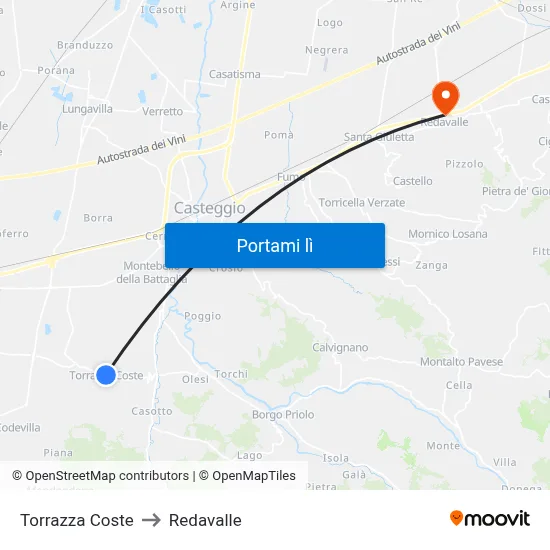 Torrazza Coste to Redavalle map