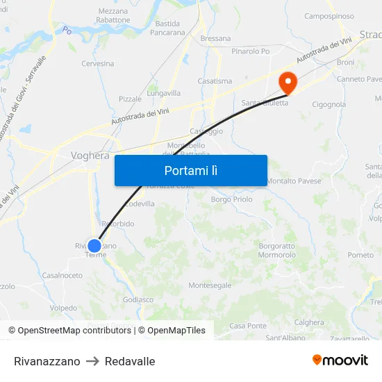 Rivanazzano to Redavalle map