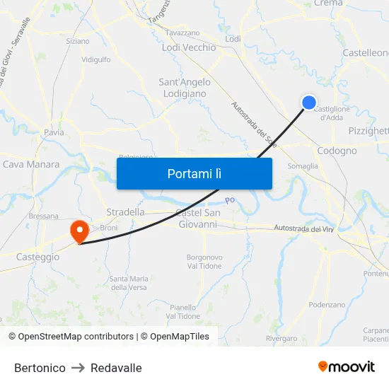 Bertonico to Redavalle map