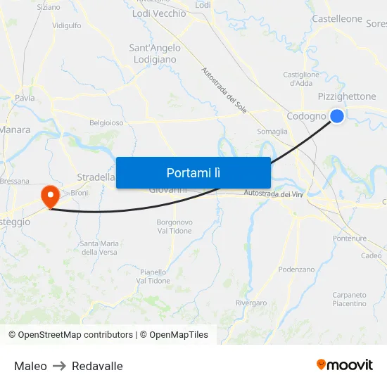 Maleo to Redavalle map