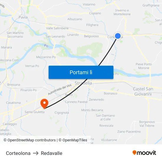 Corteolona to Redavalle map
