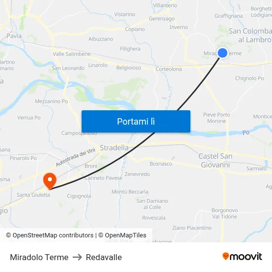 Miradolo Terme to Redavalle map