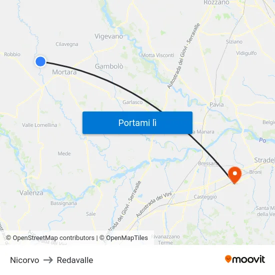 Nicorvo to Redavalle map