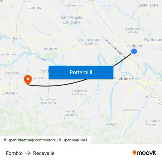 Fombio to Redavalle map