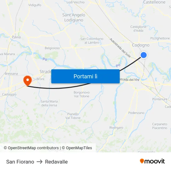 San Fiorano to Redavalle map