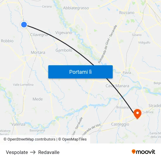 Vespolate to Redavalle map