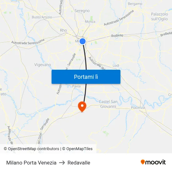 Milano Porta Venezia to Redavalle map