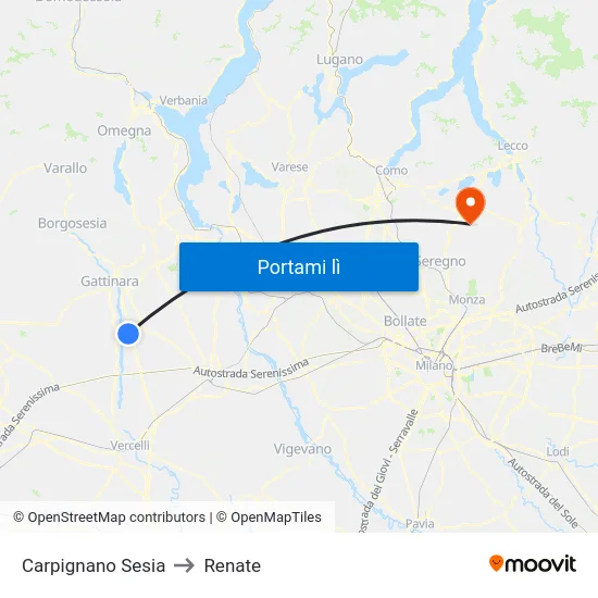 Carpignano Sesia to Renate map