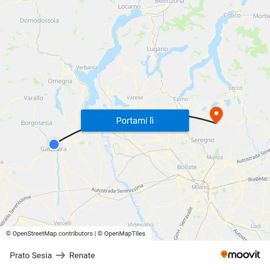 Prato Sesia to Renate map