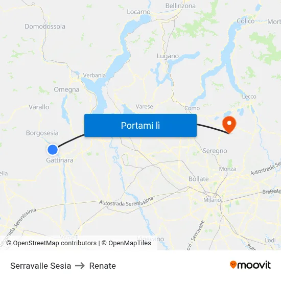 Serravalle Sesia to Renate map