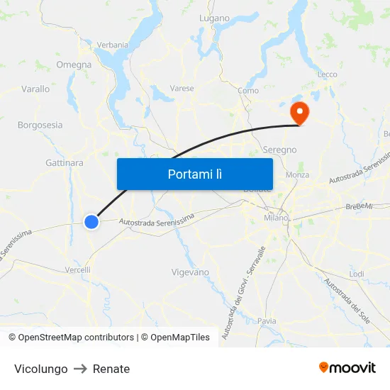 Vicolungo to Renate map