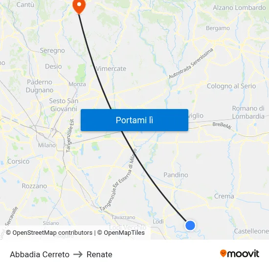 Abbadia Cerreto to Renate map