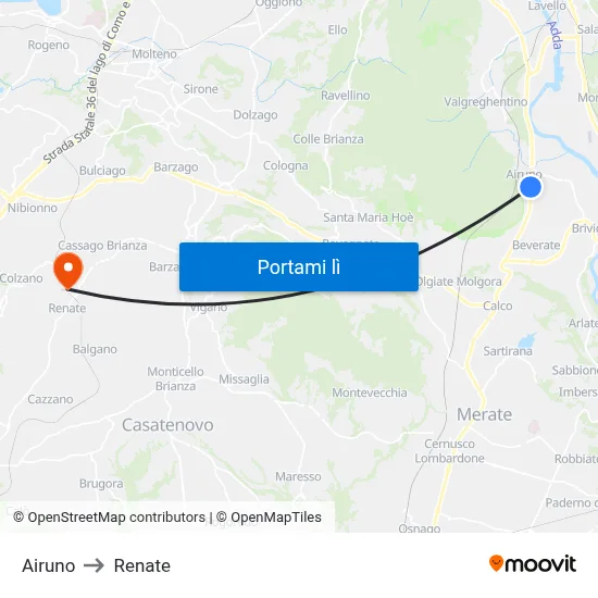 Airuno to Renate map