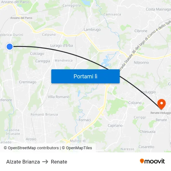 Alzate Brianza to Renate map