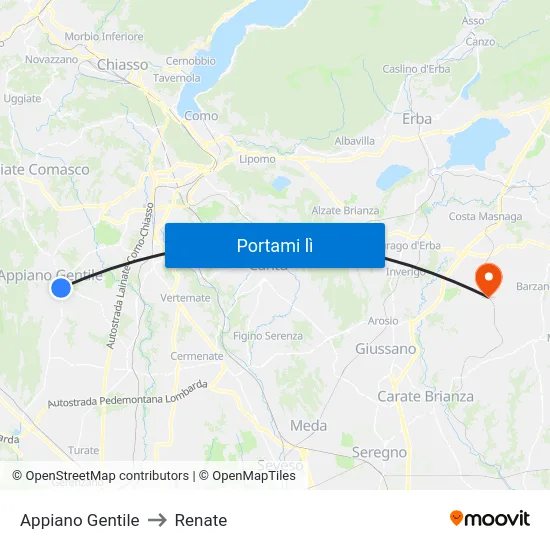 Appiano Gentile to Renate map