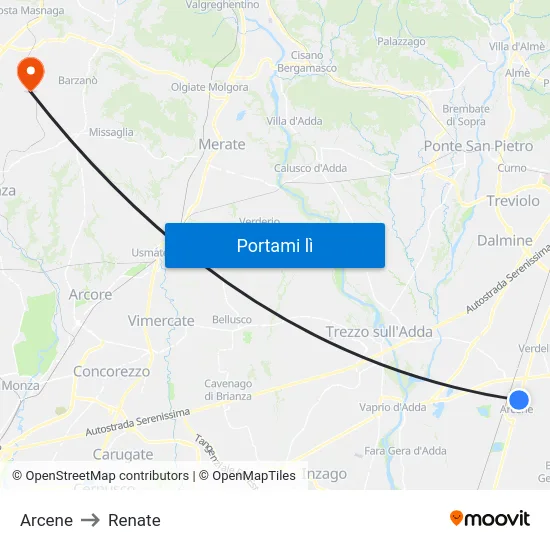 Arcene to Renate map