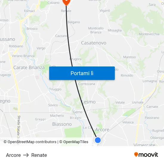 Arcore to Renate map