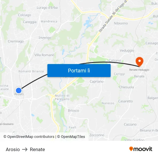 Arosio to Renate map