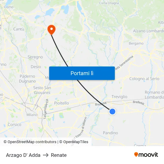 Arzago D' Adda to Renate map