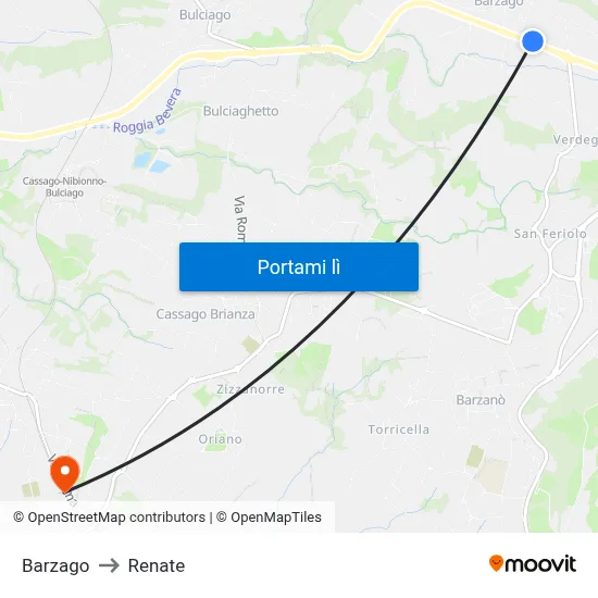 Barzago to Renate map