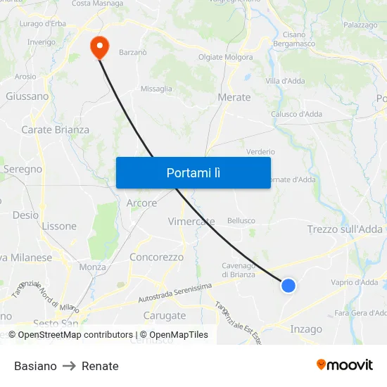 Basiano to Renate map