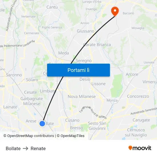 Bollate to Renate map