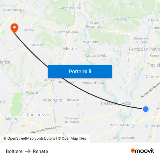 Boltiere to Renate map