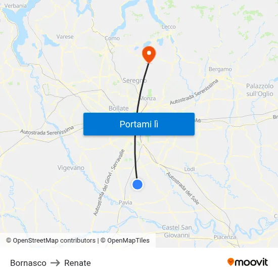 Bornasco to Renate map