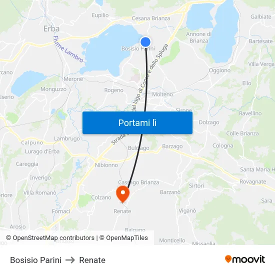 Bosisio Parini to Renate map
