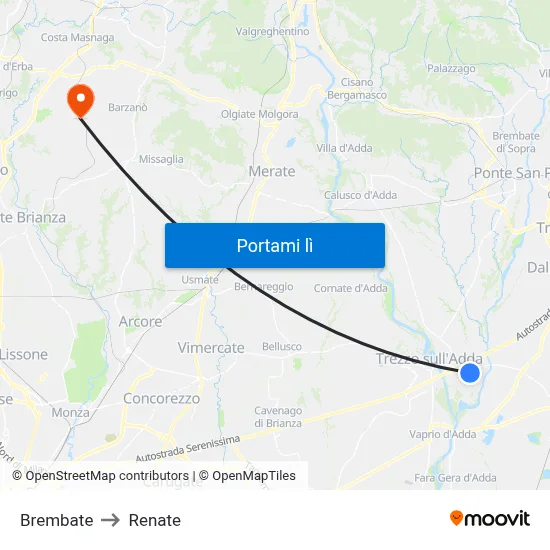 Brembate to Renate map