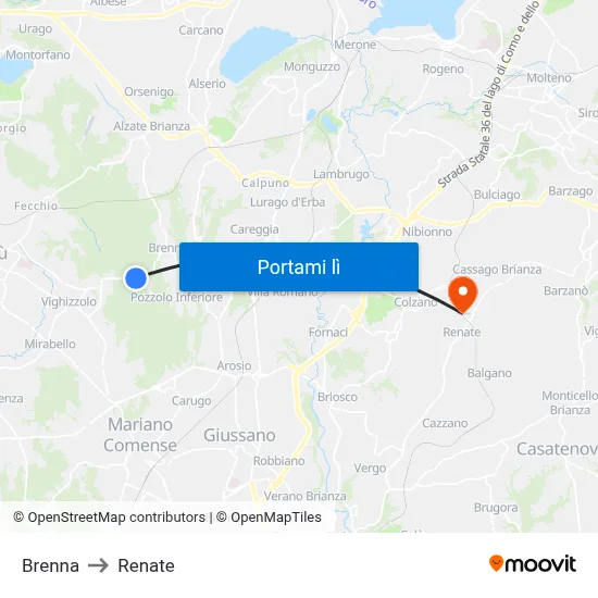 Brenna to Renate map