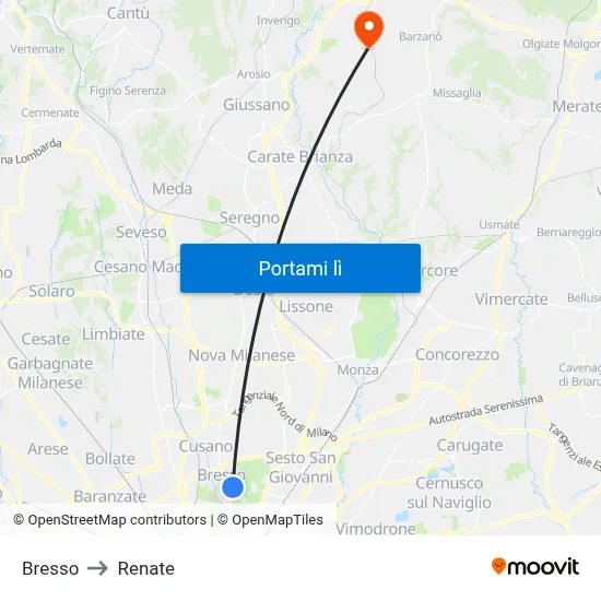 Bresso to Renate map
