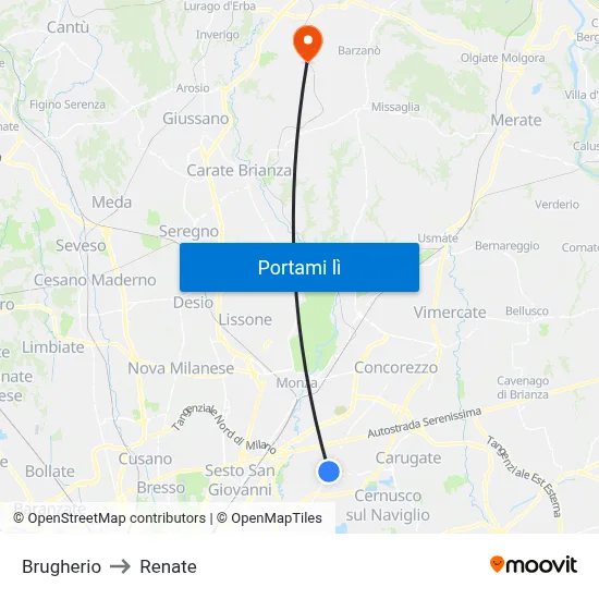 Brugherio to Renate map