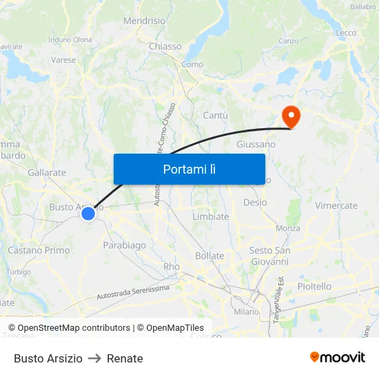 Busto Arsizio to Renate map