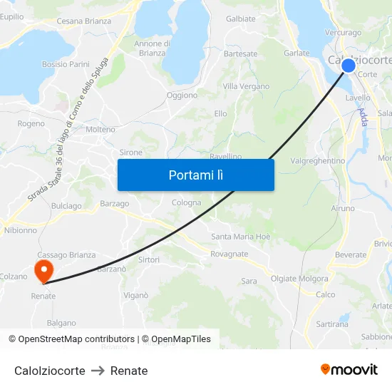 Calolziocorte to Renate map