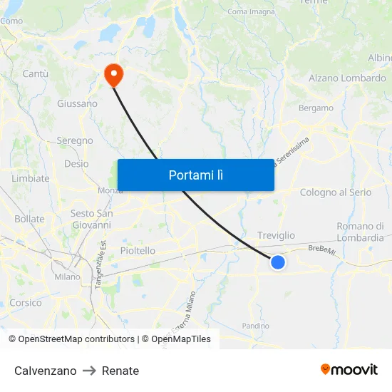 Calvenzano to Renate map