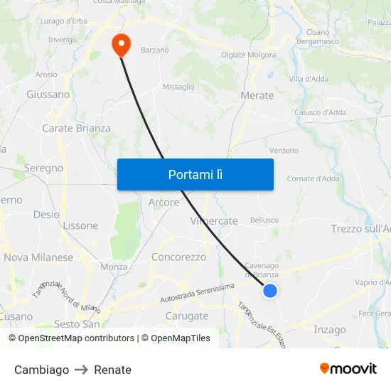 Cambiago to Renate map
