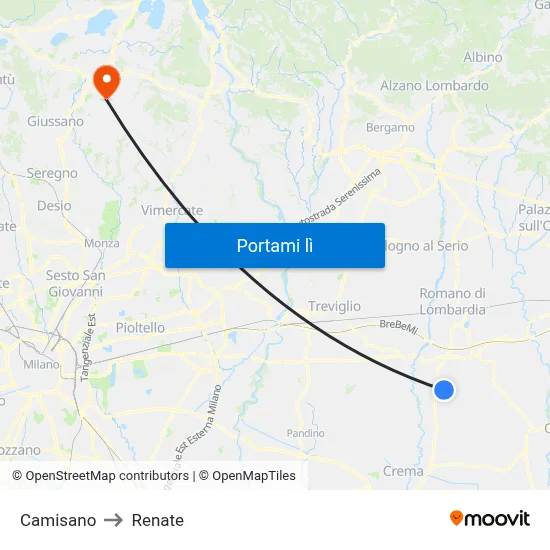 Camisano to Renate map