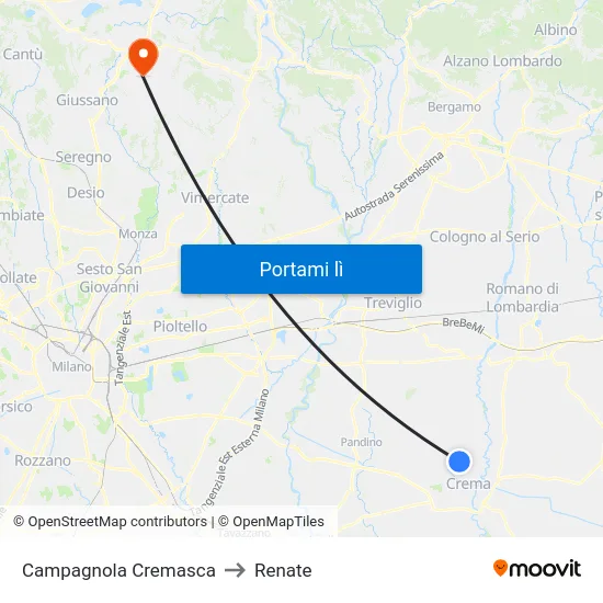 Campagnola Cremasca to Renate map