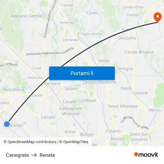 Canegrate to Renate map
