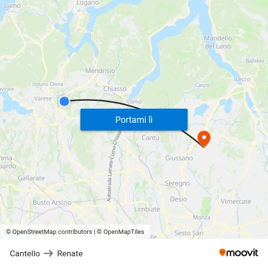 Cantello to Renate map
