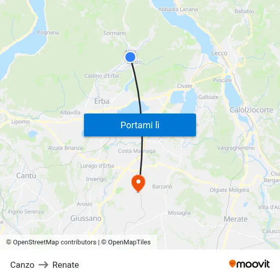 Canzo to Renate map