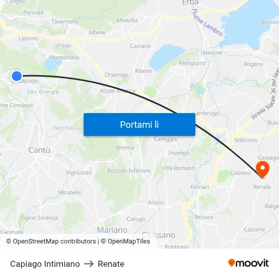 Capiago Intimiano to Renate map