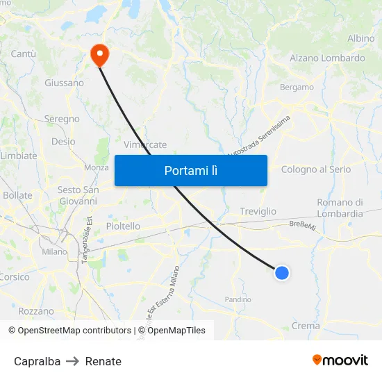 Capralba to Renate map