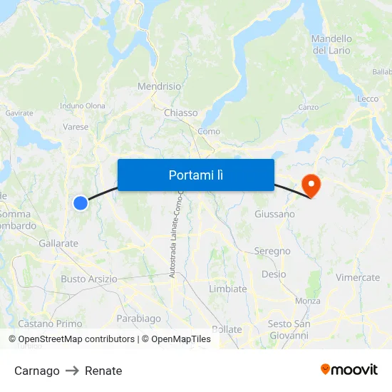 Carnago to Renate map