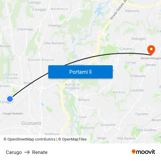 Carugo to Renate map