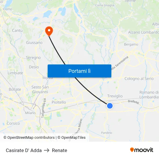Casirate D' Adda to Renate map