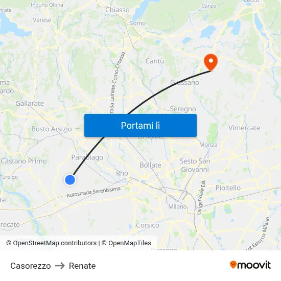 Casorezzo to Renate map