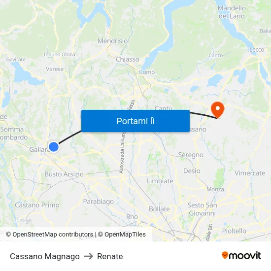 Cassano Magnago to Renate map