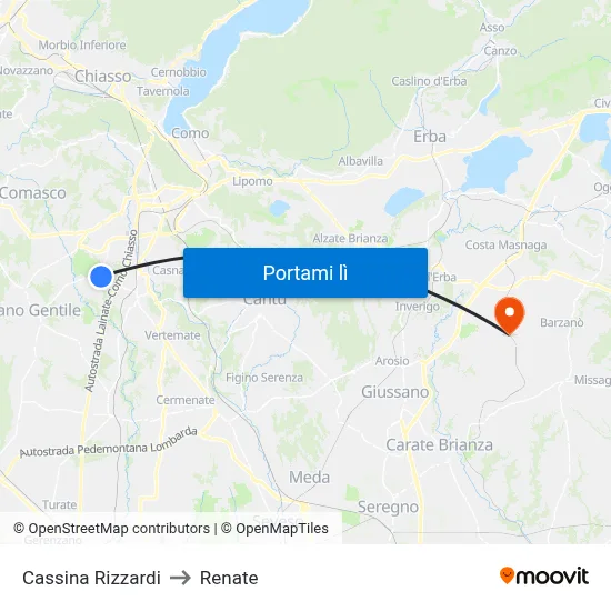 Cassina Rizzardi to Renate map